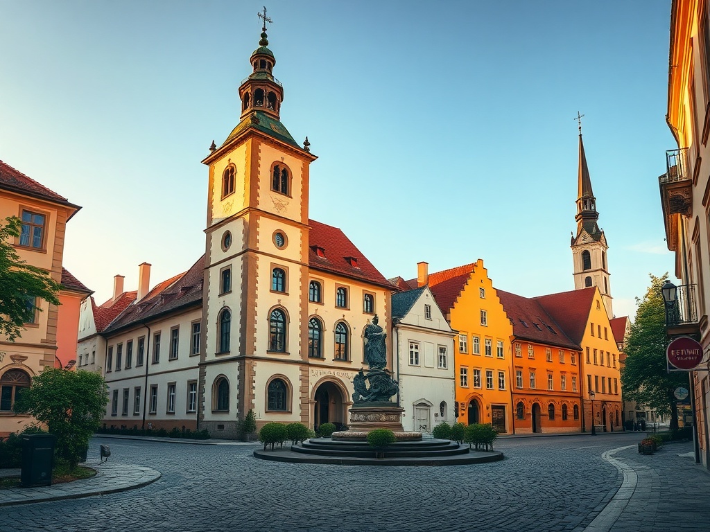 Ilustracja przedstawiająca tajemniczy krajobraz z elementami historycznymi, nawiązująca do legend Głowna i okolic.