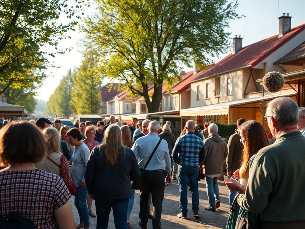 Mieszkańcy Głowna cieszący się majówką w parku, z widocznymi zielonymi drzewami i elementami miejskiej infrastruktury.